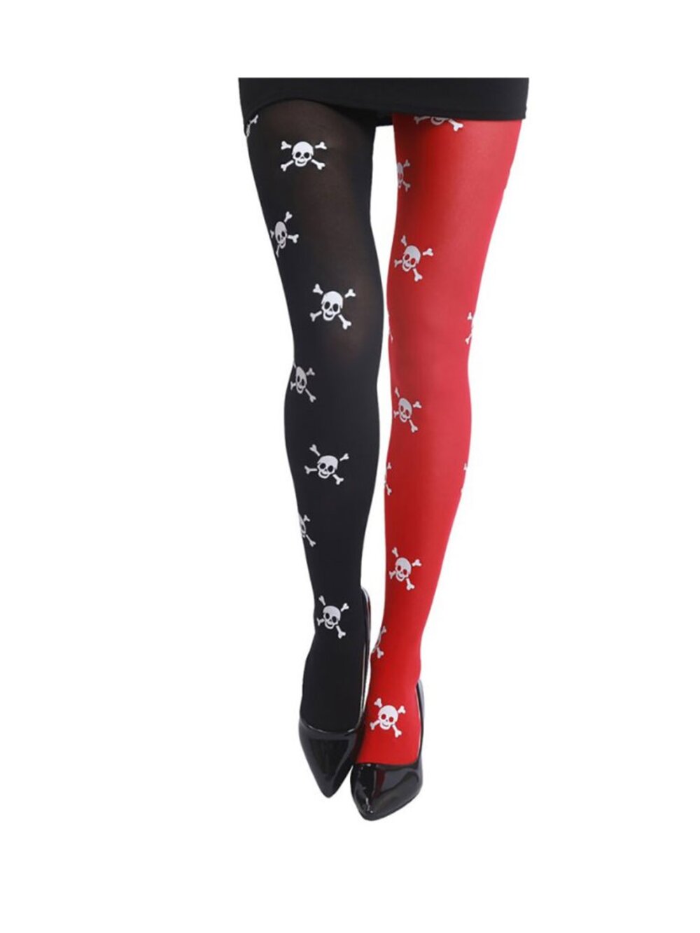 Tigerstars Black Red Skull Patterned Two Tone Halloween Costume Tights